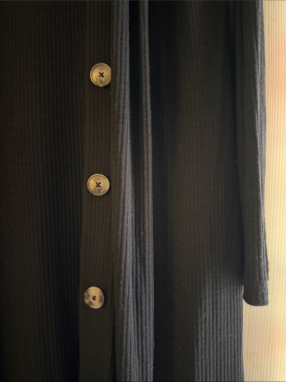 LOFT Long Black Ribbed Button-Front Cardigan - Picture 2 of 5